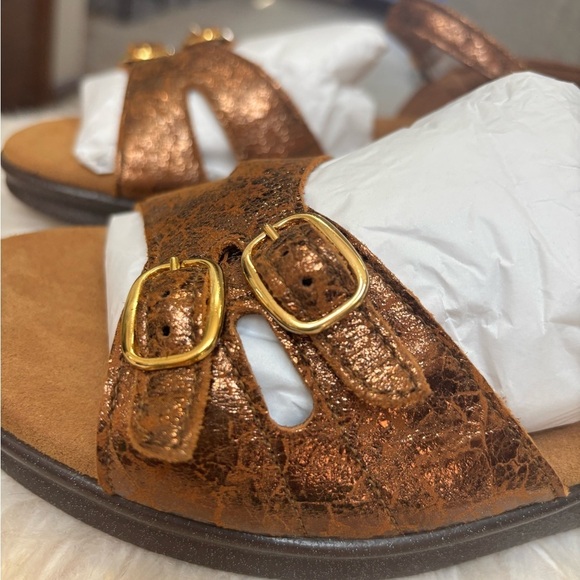SAS DUO BRONZE METALLIC LEATHER CUSHIONED CASUAL WIDE WIDTH BUCKLE SANDAL SZ 7WW - Picture 7 of 9